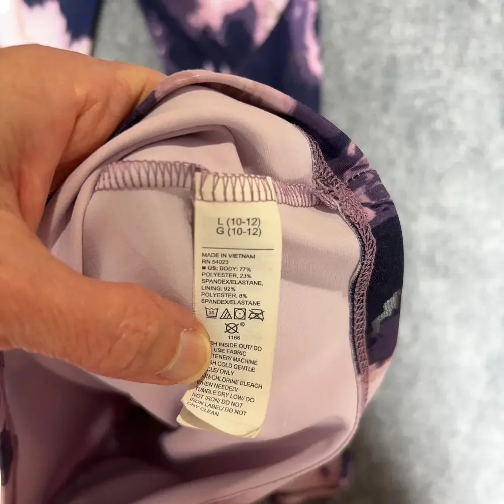 Old Navy Active Powersoft Girls L 10-12 Purple Swirl Leggings Sports Bra Set